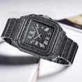 thumbnail image 6 of Fashion Hip Hop Men's Crystal Watch Bling Bling Watch Rectangle Case Stainless Steel Quartz Analog Bracelet Wristwatch, 6 of 9