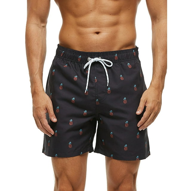 MAWCLOS Mens Beach Pants High Waist Swimsuit Drawstring Boardshorts Comfy Hot Spring Pocket Swimming Suit Black L