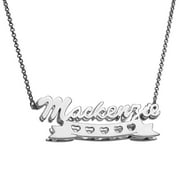 Personalized Women's Silvertone or Goldtone 3-D Double Stacked Nameplate Necklace with Heart Ribbon Tail