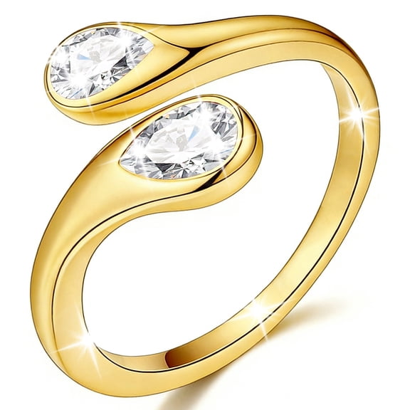 LUNVKY 18K Gold Plated Rings for Women Adjustable Non Tarnish Knuckle CZ April Birthstone Ring with CZ Crystal Wedding Birthday Mothers Day Graduation Jewelry Gifts Teen Mom Her Adult Wife Ideas