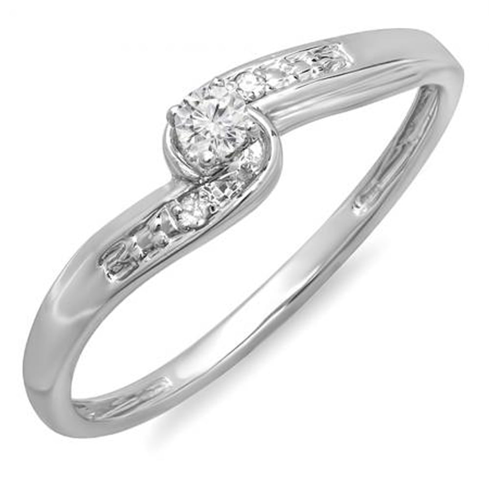 18k Round Diamond Bridal Swirl Split Shank Cluster Promise Ring 1/10 CT White Gold Dazzlingrock Collection 0.10 Carat ctw