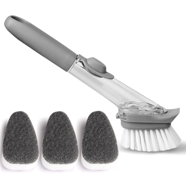 Yuarrent Cepillo de limpieza recargable Tazón reutilizable Fregador de platos Cepillos de pared Dispensador de reemplazable Cocina Baño Suministros de limpieza para el hogar