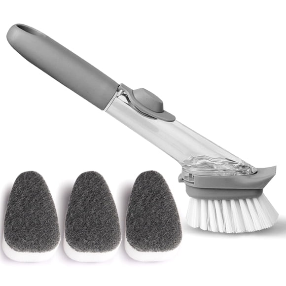 Yuarrent Cepillo de limpieza recargable Tazón reutilizable Fregador de platos Cepillos de pared Dispensador de reemplazable Cocina Baño Suministros de limpieza para el hogar