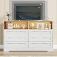 thumbnail image 4 of Cómoda moderna de 6 cajones para dormitorio, madera resistente, luces LED integradas, toma de corriente, ancho 140 cm, ideal como mueble recibidor, salón o soporte TV – Color blanco, 4 of 8