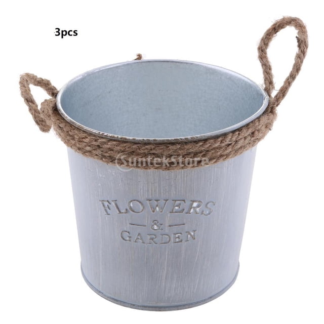 3 Piezas De Cubos De Hierro, Lazo De Cuerda Elegante Lamentable Para Jardín, Baño Soledad Cubo Shabby Holder