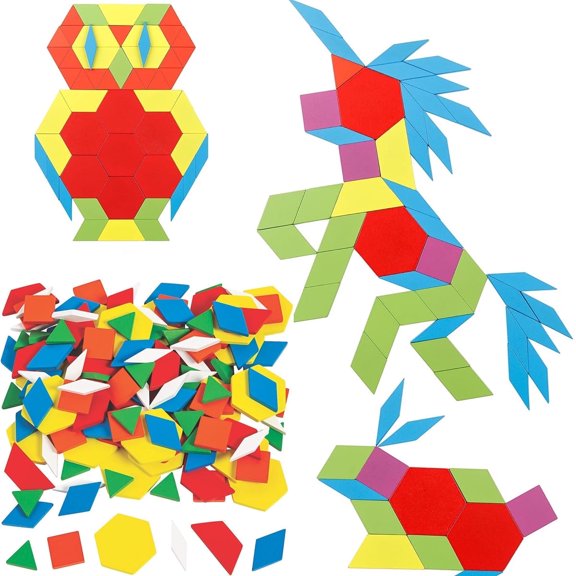 Wooden Pattern Blocks Set,Tutuviw 500 Pcs Geometric Shape Puzzle Fun Tangram Learning Toys,Educational Tangram Puzzles,Great Learning Gift from Parents or Teachers
