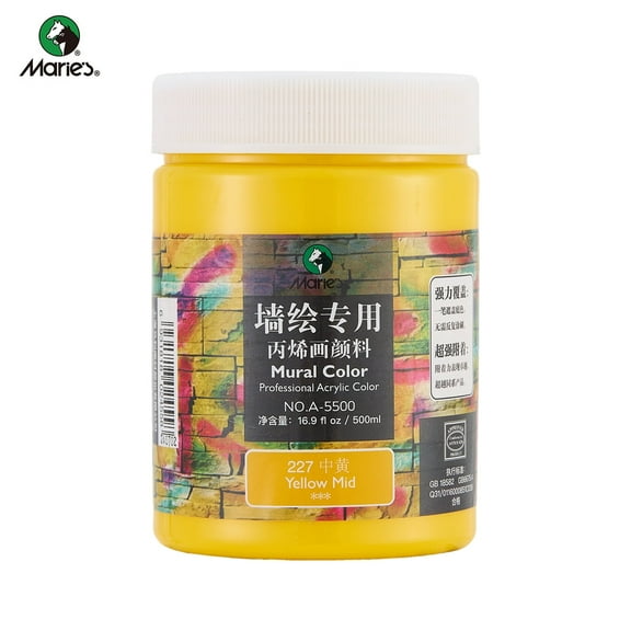 Professional Acrylic Paint 500ml (16.9Fl Oz Bottles)-Yellow Mid,Non Toxic Acrylic Paint No Fading Rich Pigment for Adults Artists Canvas Crafts Wood Painting,Large Surface Coverage