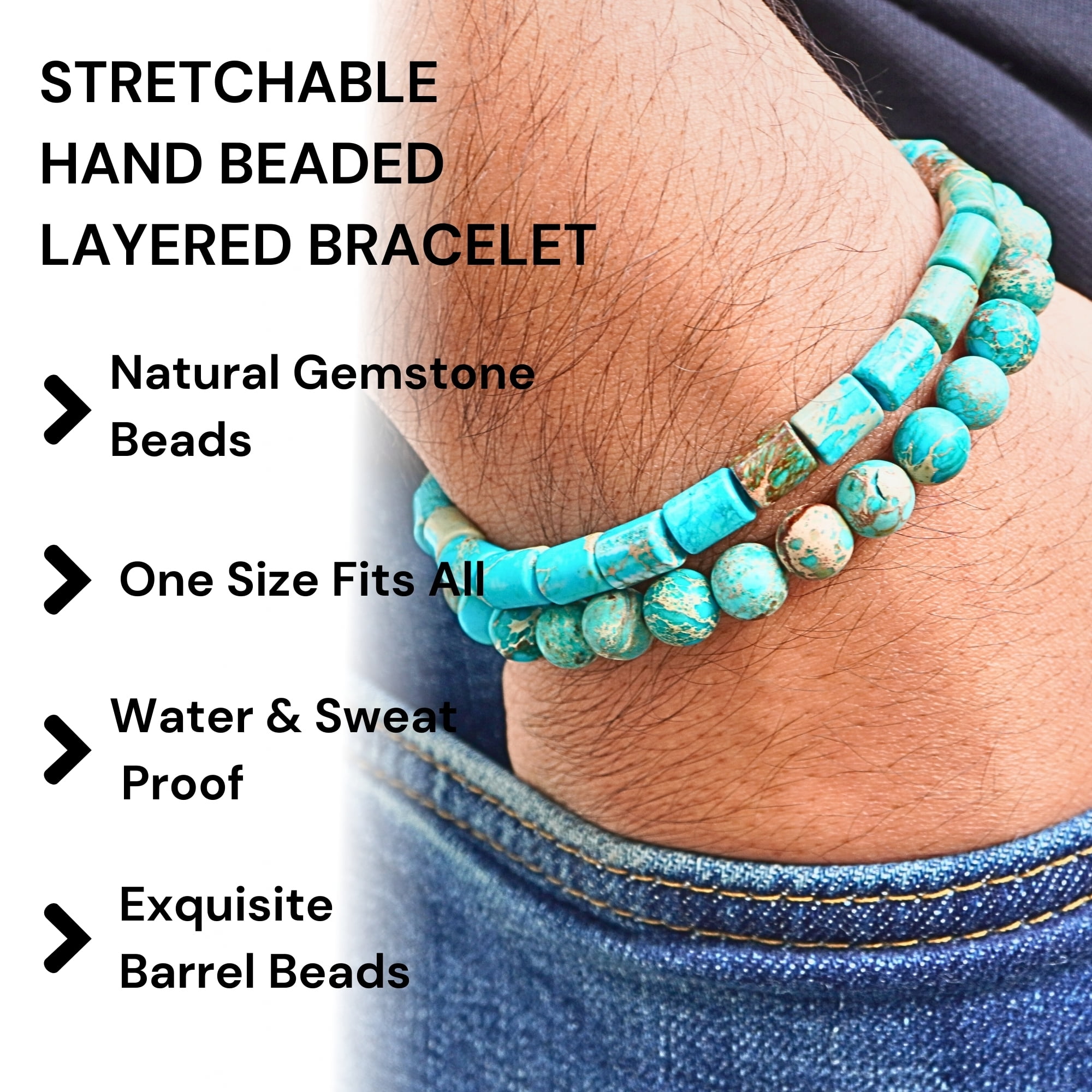 ABSHEL Turquoise Stretch Bracelet for Men.