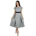 thumbnail image 5 of Bimba Womens Cap Sleeves Dresses Polyester Cotton Pleated Shift Dress with Pockets Gray, 5 of 9