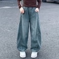 thumbnail image 2 of CPNG Girls Barrel Jeans Solid Color Elastic High Waisted Wide Leg Baggy Denim Pants Trendy Loose Casual Streetwear Denim Trousers, 2 of 5