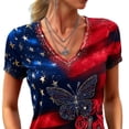 thumbnail image 3 of Mujeres de Manga Corta Tops Casual Suave Y Transpirable Poliéster V-Cuello de Impresión Blusa Top de Camiseta para el Aniversario Patriótico, Usabilidad de Múltiples Ocasiones, 3 of 5