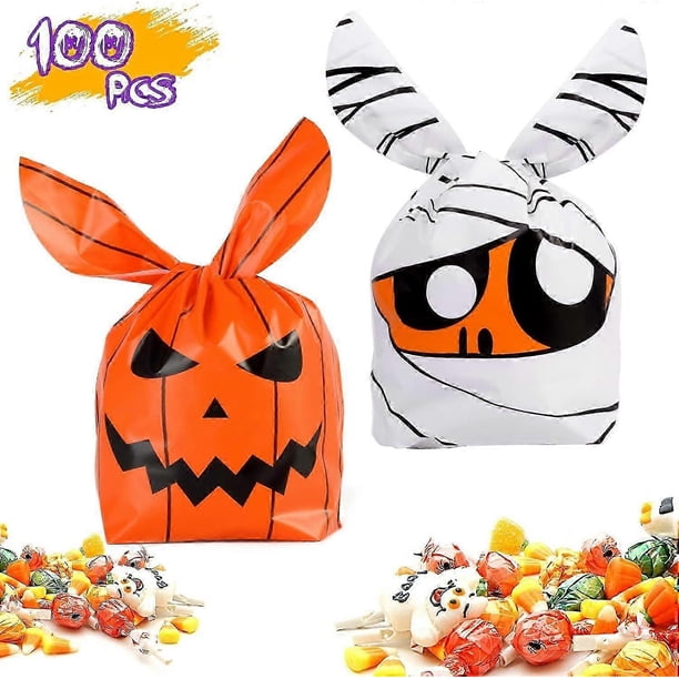 100pcs Halloween Treat Bags Candy Bag, Kids Trick Or Treat Bag Cute Rabbit Ear Halloween Party Gift Favors Bags