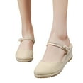 thumbnail image 3 of Sandales Espadrilles à Talon Compensé pour Femmes, Bride à la Cheville à Boucle, Sandales Plateforme Décontractées d'Été, Chaussures pour Femmes à Bout Fermé, Compensées Rétro, 3 of 9