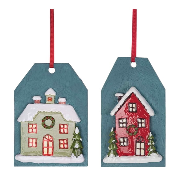 Melrose Set of 6 Winter House Tag Christmas Ornaments 5.5"