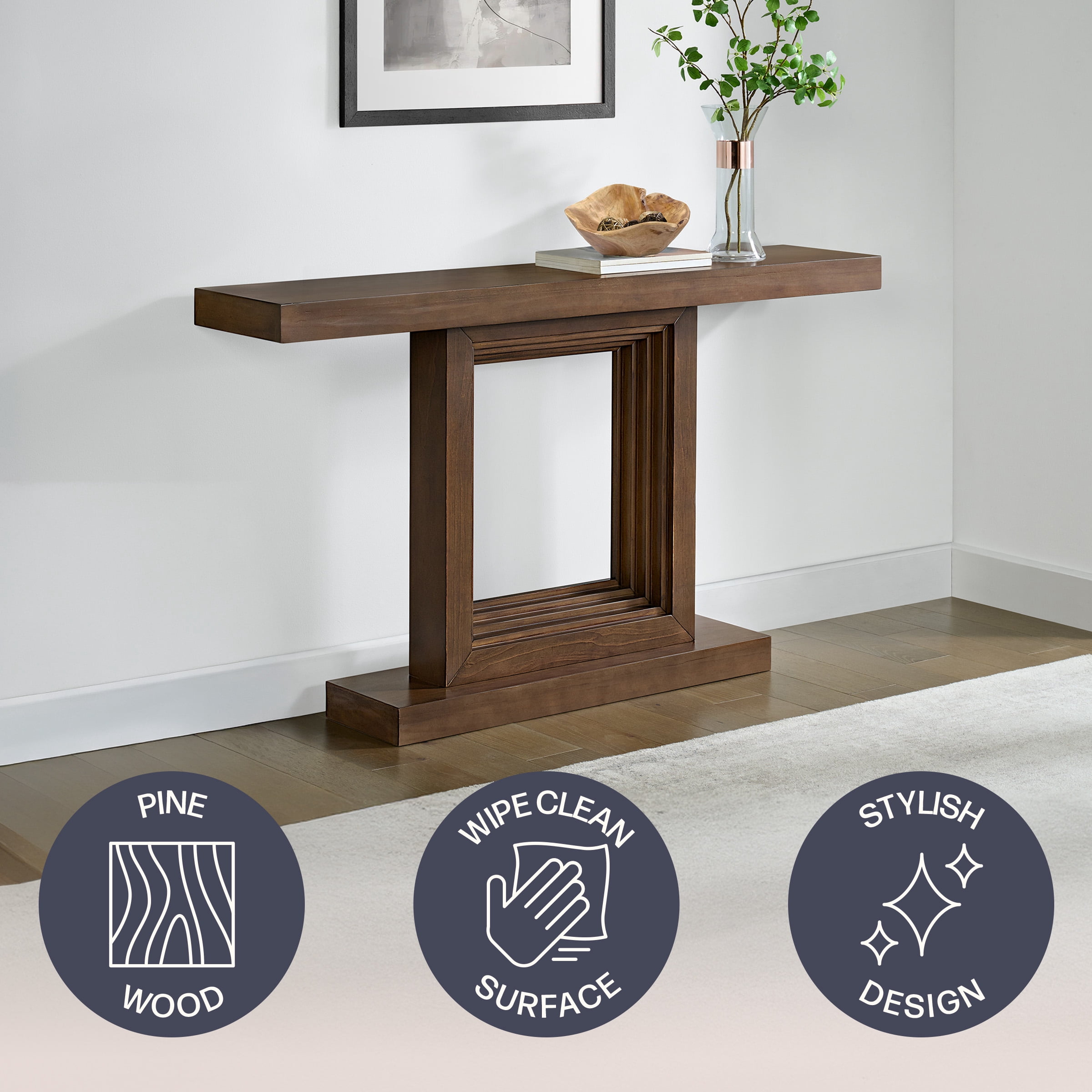 Alaterre Furniture Pismo Solid Wood Console Table - 56 Inch Modern Farmhouse Entryway Table, Brown