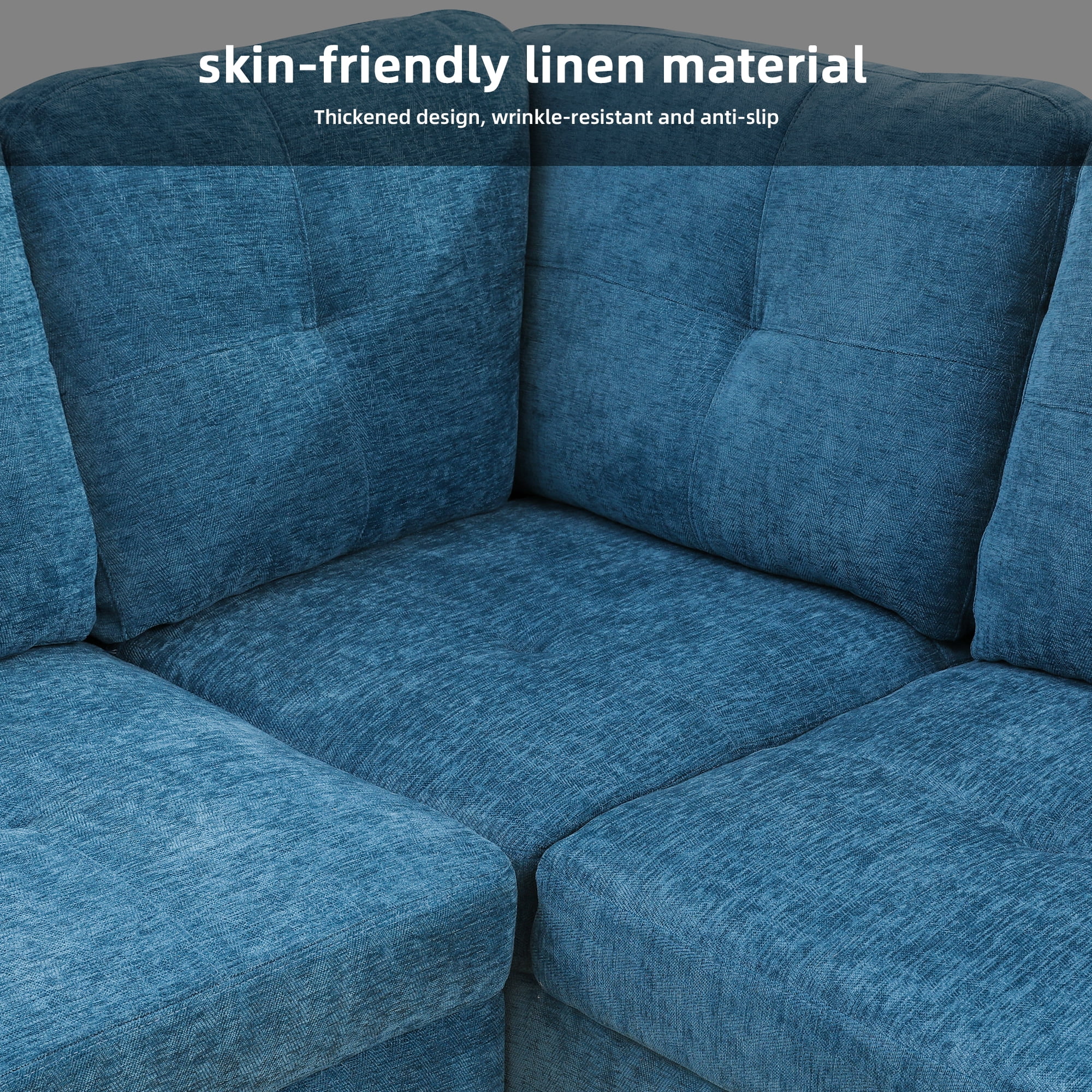 MAYEERTY 103.5 Inch Blue Flannel 3-Piece Living Room Sofa Set, Modern Soft Fabric Couch Furniture Set