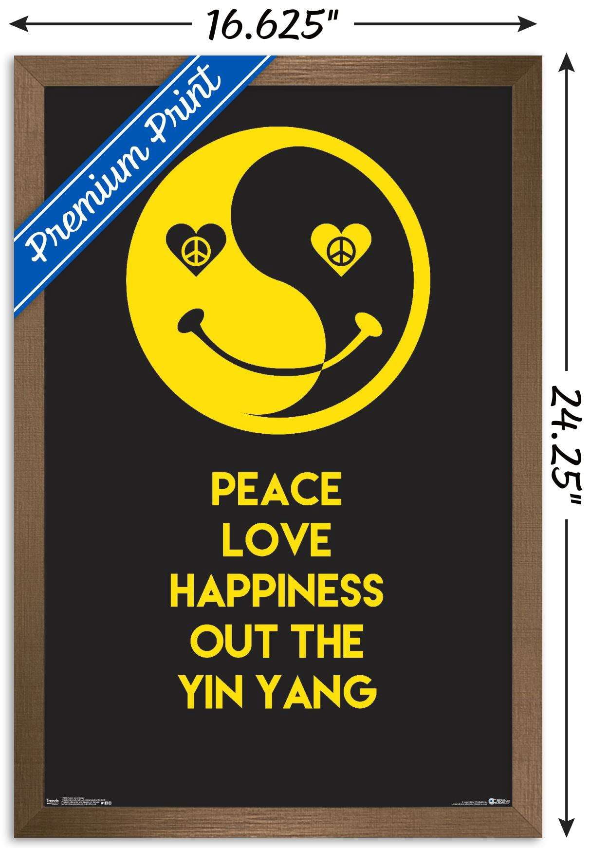 Peace Love Happy Wall Poster, 14.725" x 22.375", Framed
