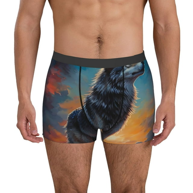 Fotbe Moonlit Night Sky Wolf Calzoncillos Tipo Boxer con Bolsa de Soporte Total para Hombre, X-Temp Fresco, Transpirable y de Secado Rápido-Large