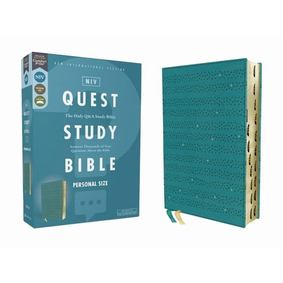Niv, Quest Study Bible, Personal Size, Leathersoft, Teal, Thumb Indexed, Comfort Print: The Only Q and A Study Bible, (Hardcover)