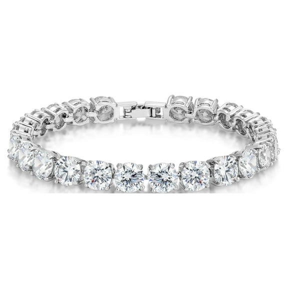Kezef 7mm Round Cut White Cubic Zirconia Tennis Bracelet in Sterlin Silver Plate for Women, 7"