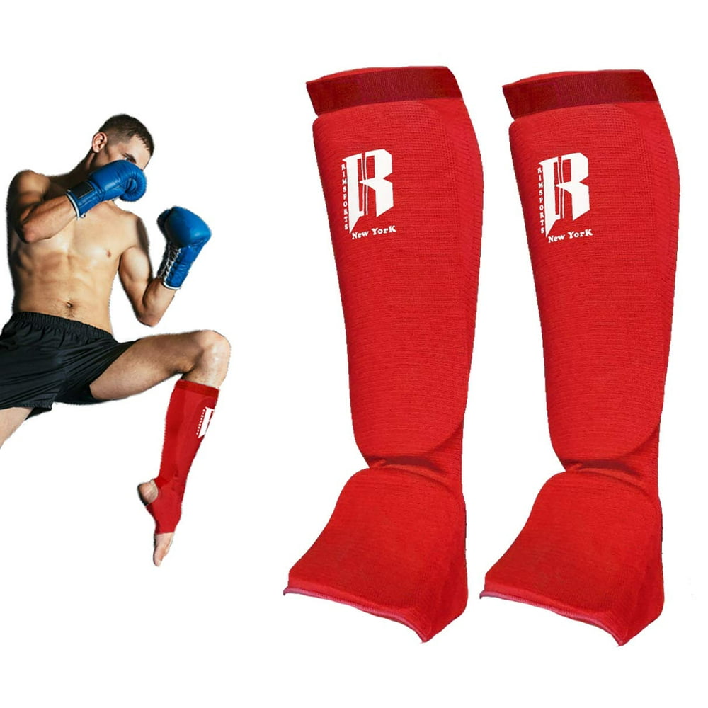 RIMSports Muay Thai Shin Guards for MMA, Wrestling and Kickboxing, Red