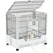 Alden Design 2 Level Rolling Wheel Rabbit Cage Small Animal Cage Habitat Platform and Ramp Indoor
