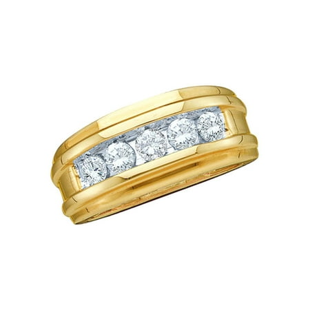 14k Mens Diamond Rings - 14kt Yellow Gold Mens Round Diamond Single Row Wedding Band Ring 1/4 Cttw