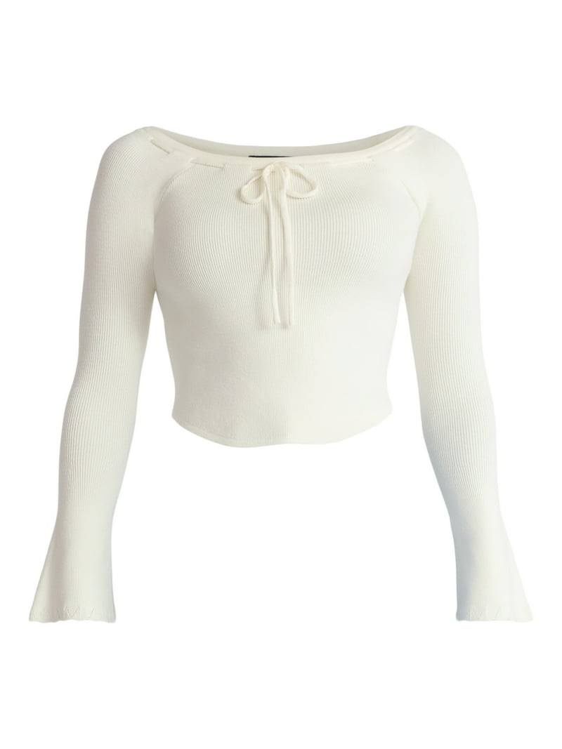 Madden NYC Women's Ribbon Top with Long Sleeves, Sizes XXS-XXL