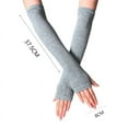 thumbnail image 3 of SDNall Women Striped Long Fingerless Gloves Winter Wrist Arm Hand Warmer Knitted Long Fingerless Gloves Mitten Winter Warmers Fingerless Thumbhole Elastic Long Knitted Party Costume Gloves, 3 of 6