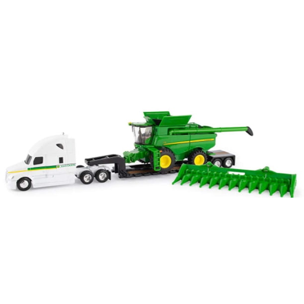 John Deere S780 Cosechadora con Tractor Freightliner y Remolque Lowboy 1/64