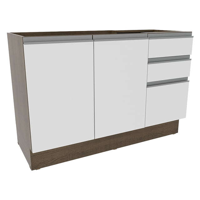Mueble de Cocina Para Tarja Madesa Glamy 120 cm 2 Puertas y 3 Cajones (Sin Tablero ni Tarja) Marrón/Blanco