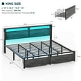 thumbnail image 3 of Homieasy King Size Bed Frame with Charged Station and LED Strip, Industrial Metal Platform Bed with Headboard and 2 Storage Drawers, No Box Spring Needed, Noise-Free, Easy Assembly,, 3 of 8