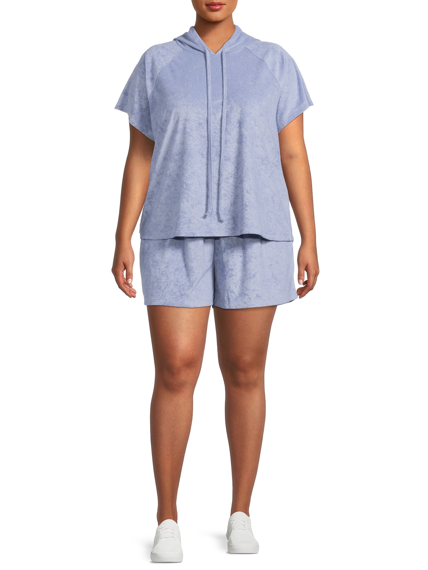 Como Blu Women's Plus Size Hoodie Top and Pull-On Shorts Set, 2-Piece