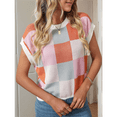 thumbnail image 7 of Womens Summer Crew Neck Cap Sleeve Crop Color Block Knit Short Sleeve Sweater Pink + Orange XL, 7 of 7
