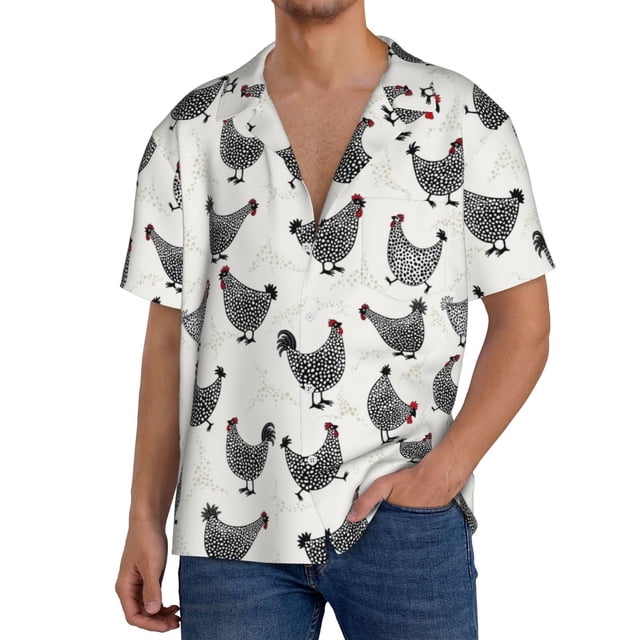 Fotbe Funny Chicken Camisa Estampada de Manga Corta para Hombre, Casual de Verano, Estilo Playero, Sin Arrugas-X-Large