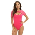 thumbnail image 2 of Baywell Women's Cutout Neck Short Sleeve Tops Basic Bodysuit Jumpsuit Rose Red S-2XL, 2 of 8