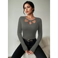 thumbnail image 3 of Pink Queen 2025 Women's Long Sleeve Cutout Keyhole Neck Top Ribbed Knit Shirts Casual Elegant Stretch, 3 of 5