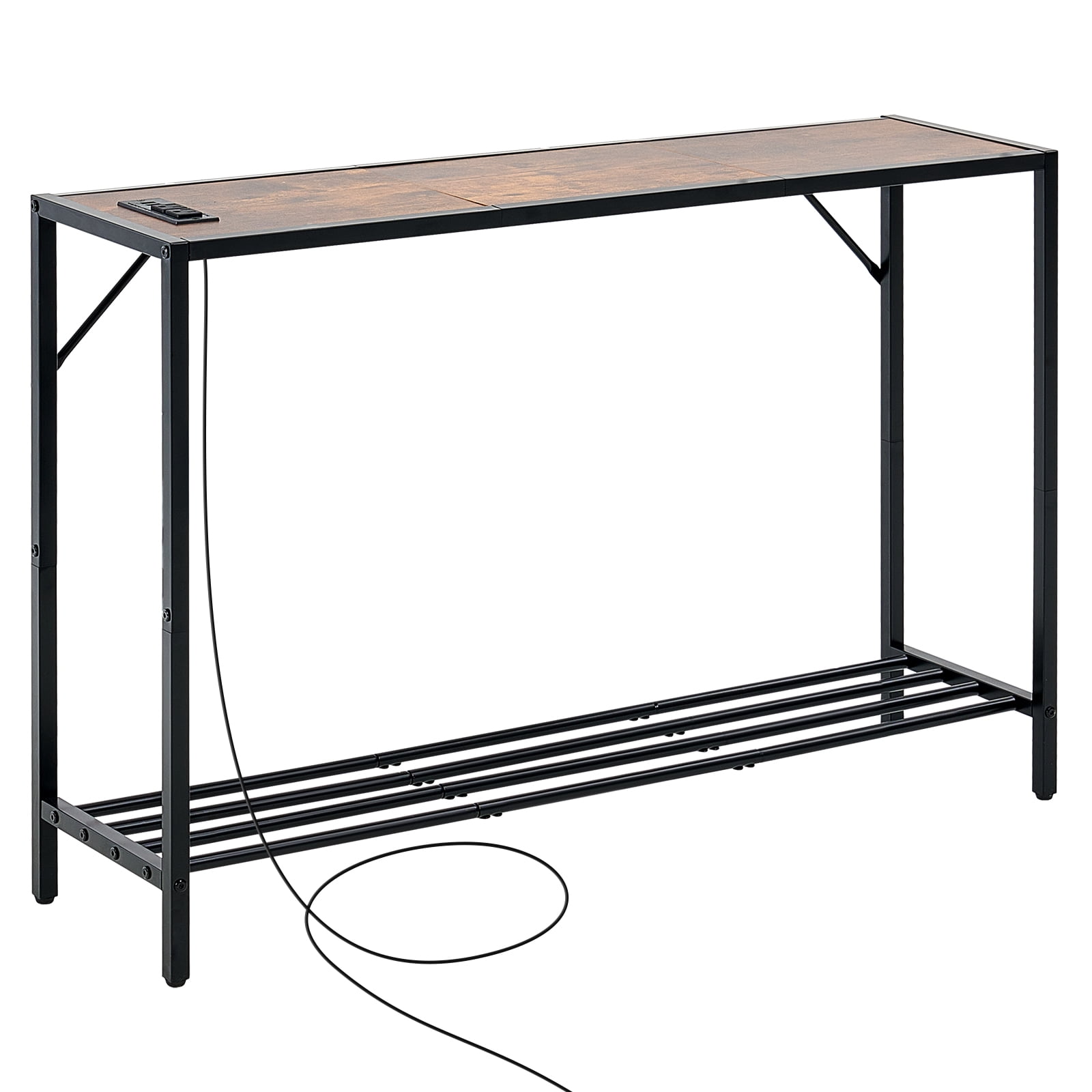 VEVOR Narrow Console Table, 41.7" Behind Couch Table with Power Outlets, 2-Tier Long Entryway Table, Sofa Table with Metal Frame and Charge Station, for Entryway, Hallway, Living Room
