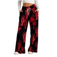 thumbnail image 2 of WFJCJPAF 2025 New Halloween Pants for Women Plus Size Elastic Waist,Women's Fashionable Striped Printed Drawstring Wide Leg Pants - Red M, 2 of 5
