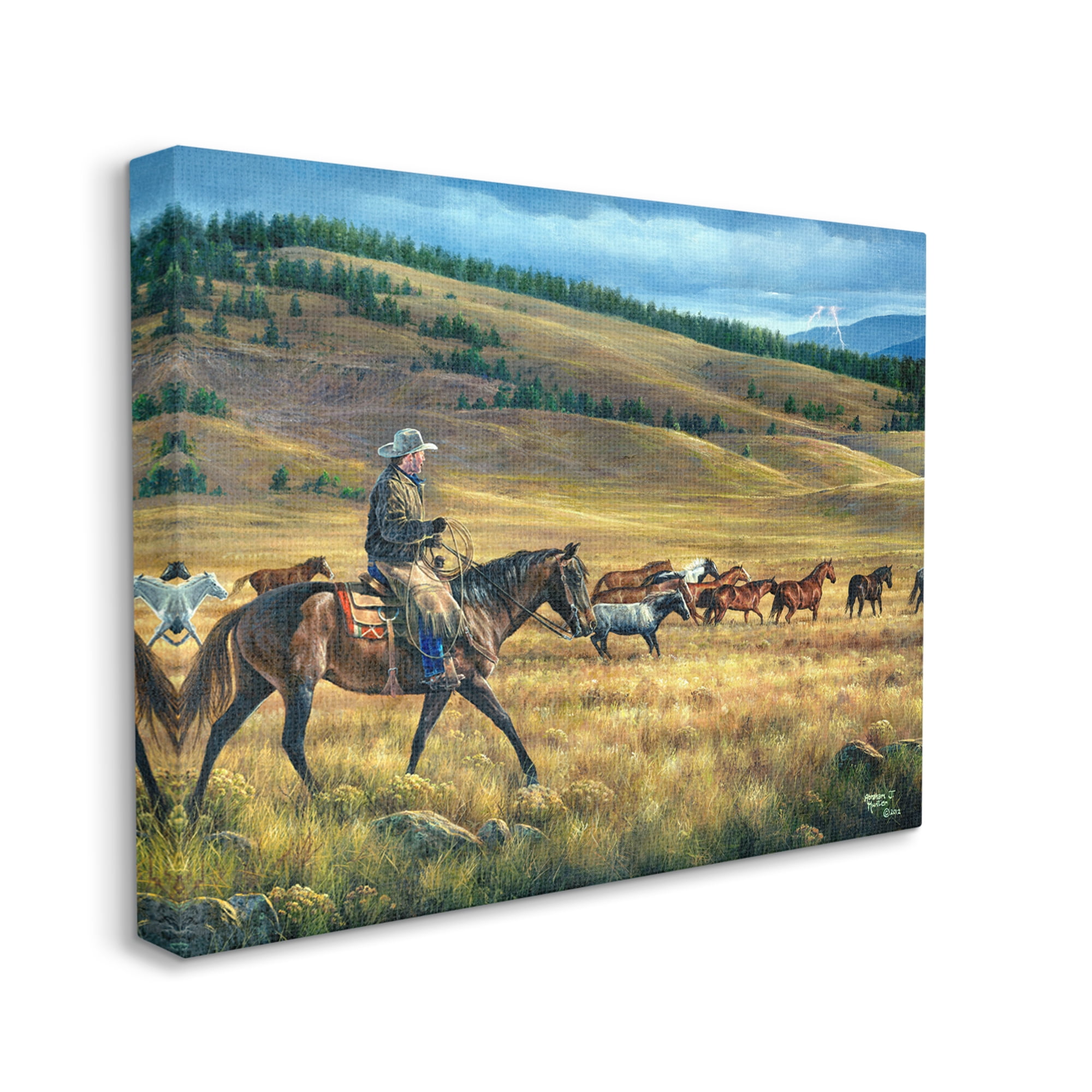 Stupell Industries Equestrian Horse Landscape Animals & Insects Painting Gallery Wrapped Canvas Art Print Wall Art, 20 x 16