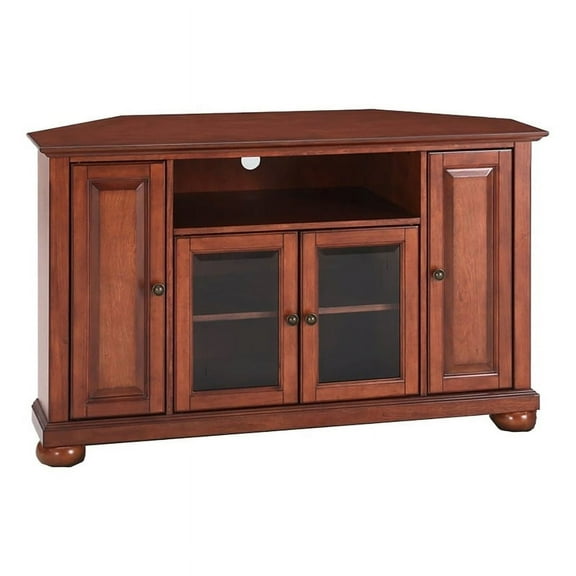 Pemberly Row Traditional Solid Wood Corner TV Stand for TVs up to 48" in Cherry