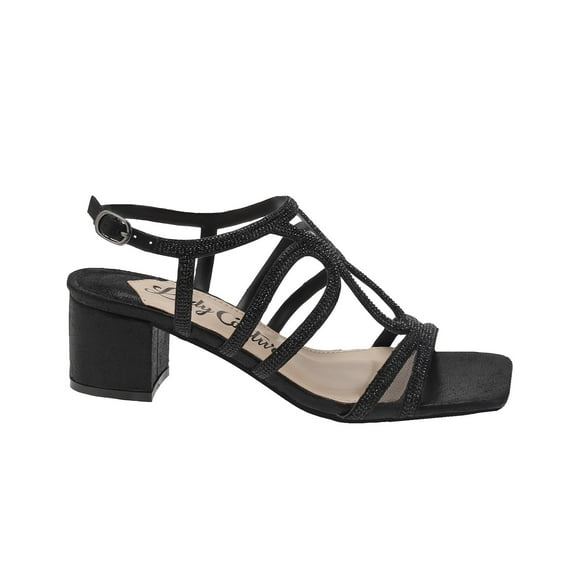 Lady Couture Devine Rhinestone Block Heel Dressy Sandal, Black, 10