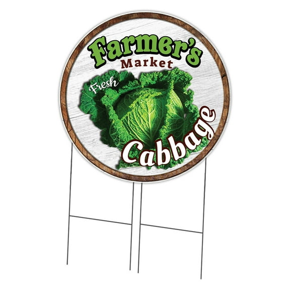 SignMission Corrugated Plastic Sign With Stakes 36" Circular - Farmer's Market Cabbage | Coroplast Yard Sign With Stake |  Made in the USA