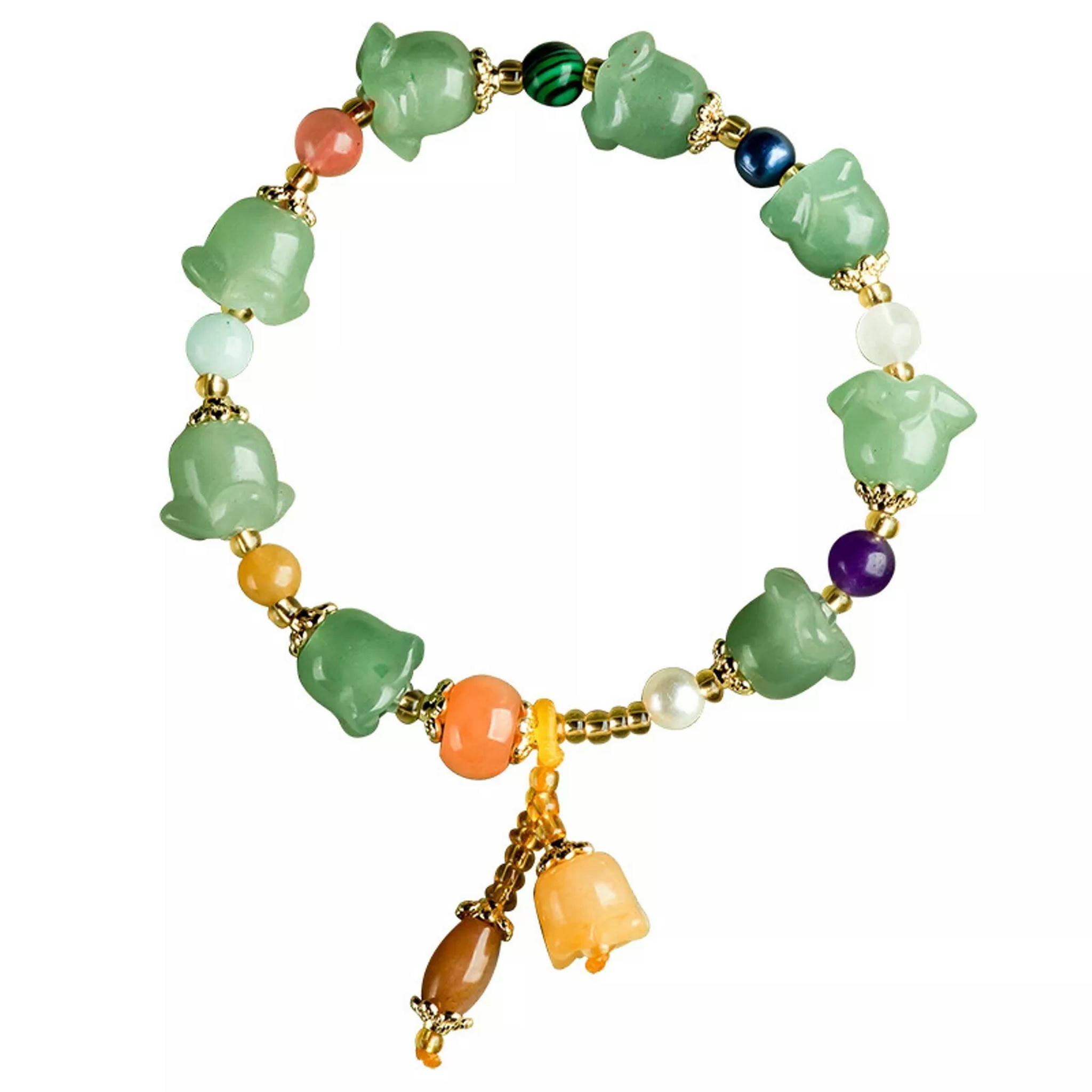 HOOUN Natural Jade Bangle Magnolia Flower Bead Link Women Lucky Gift Bracelet