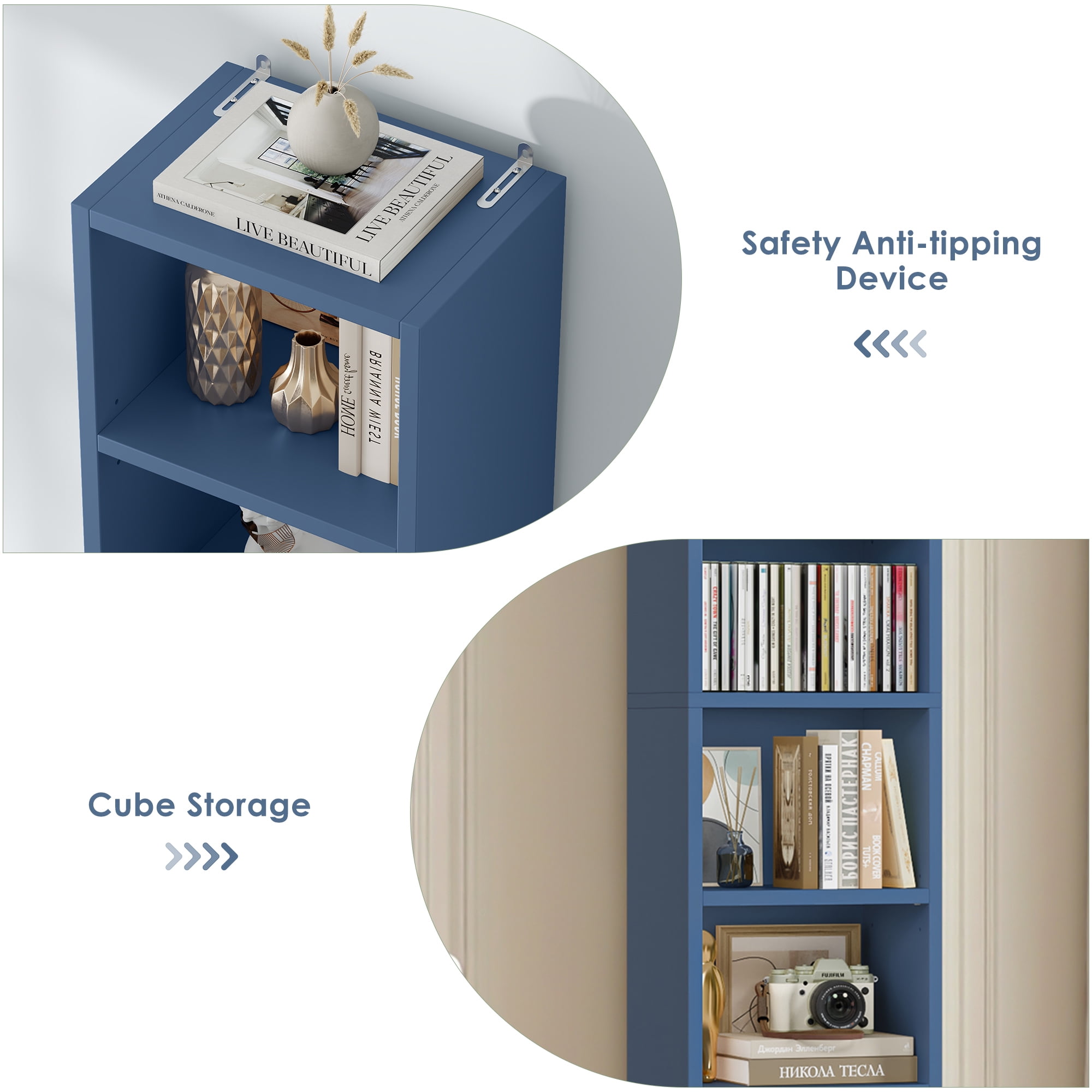 Homfa 8-Tier Media Tower, CD DVD Media Storage Unit with 4 Adjustable Shelves for Living Room Bedroom, Blue