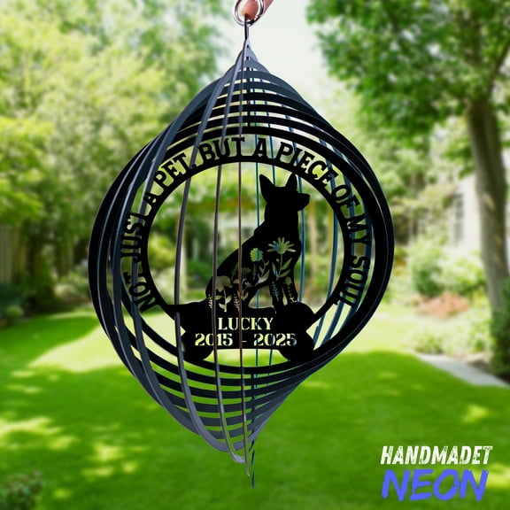 Handmadetneonsign German Shepherd Memorial Wind Spinner, Memorial Garden Decor Hanging Sculpture 132657
