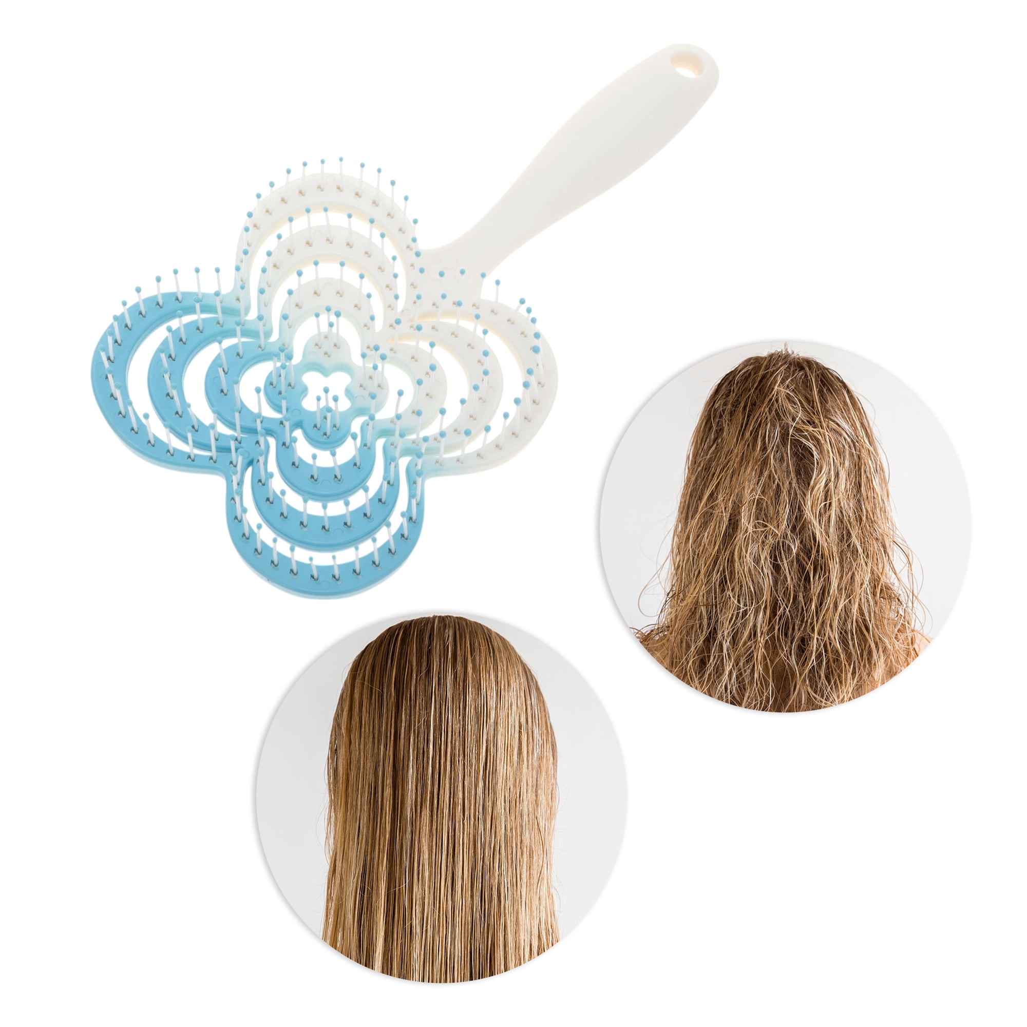 Unique Bargains 1 Pc Gradual Four-leaf Clovers Hollow Comb Hair Brush Blue