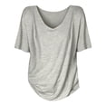 thumbnail image 2 of HuangHuanChen Women's Short Sleeve T Shirt V Neck Oversized Tshirt for Women Casual Loose Fit Basic Tee Solid Color Tshirt Shirt Grey S, 2 of 6
