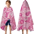 thumbnail image 3 of Pink Paisley and Floral Pattern Hooded Bath Towel，60"x35" for Ages 3 To 12 Kids, Quick Dry Lightweight Soft Microfiber Hood Beach Towel Cover Up for Kids, 3 of 7