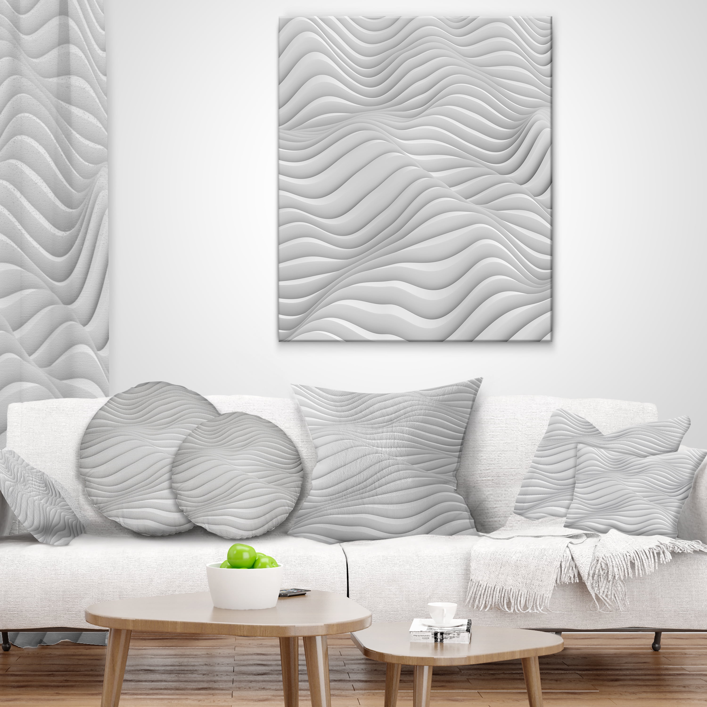 Designart Fractal Rippled White 3D Waves - Contemporary Throw Pillow - 18x18